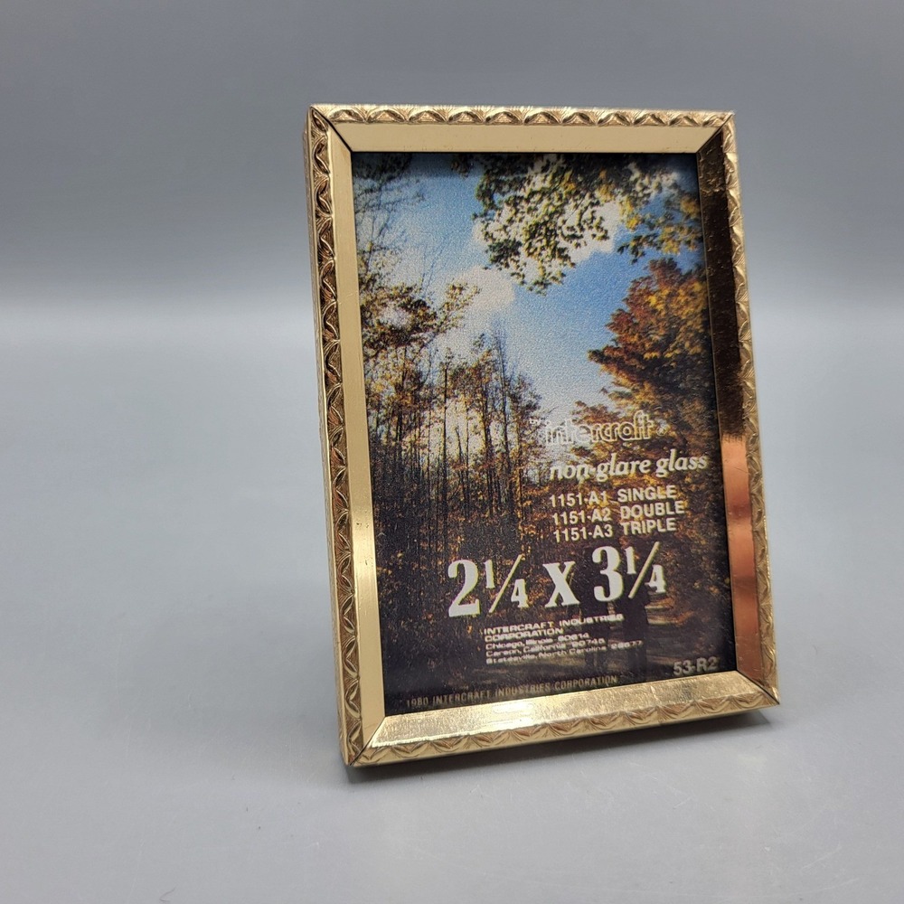 Vintage Intercraft Picture Frame 2.25x3.25 Ornate Embossed Metal Gold Small